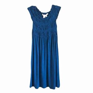 Max Studio Smocked Ruffle Dress Bright Cobalt Blue Stretch Size S